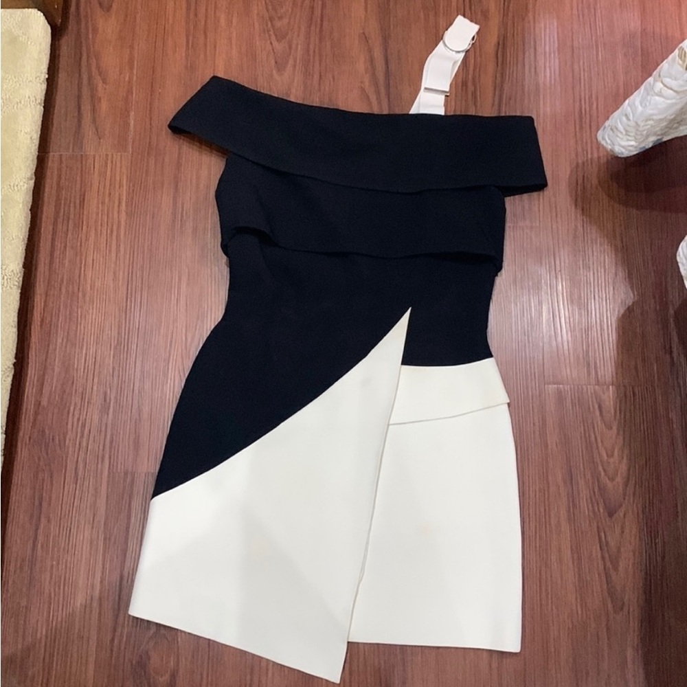 Vintage Thierry Mugle Paris asymmetrical black & Ivory dress size 42